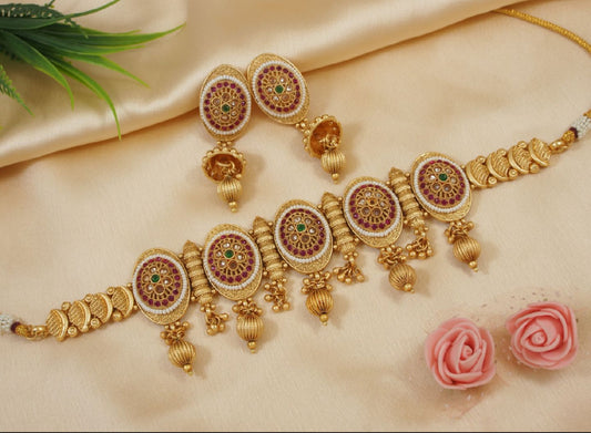Heritage Oval Temple Necklace & Earring Set